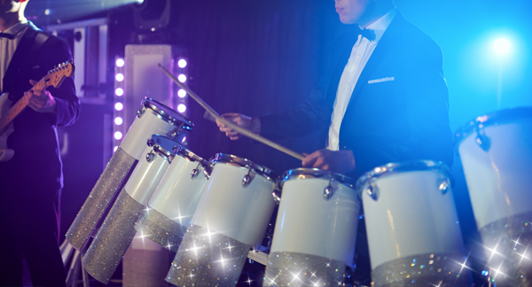 The Sparkle Band's world-class percussionist playing their trademark diamond drumkit